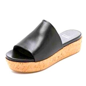 Stuart Weitzman Flat-out Leather & Cork Flatform Slides, Size 10.5